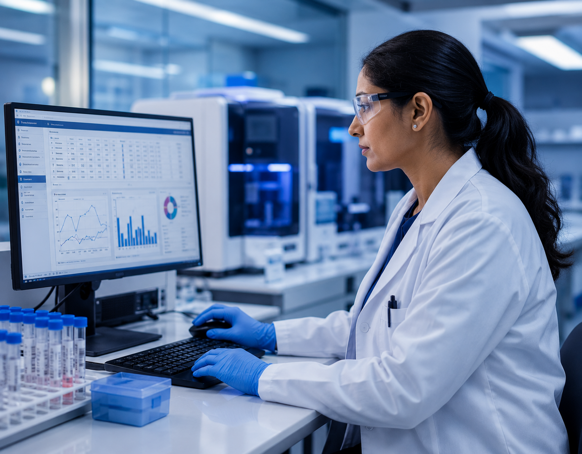 A scientist at work in a modern SNT Biotech laboratory